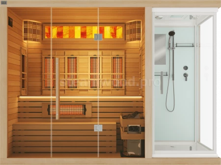 Трехместная комбинированная сауна Luxury из кедра с Душевой кабиной