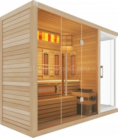 Трехместная комбинированная сауна Luxury из кедра с Душевой кабиной